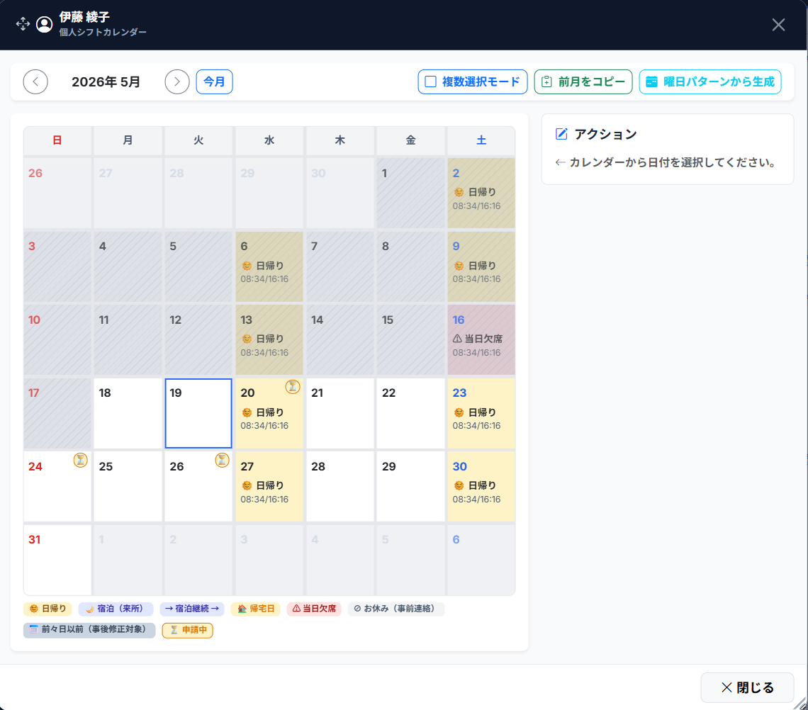 CareLink 管理者ポータル — 利用者シフト管理画面