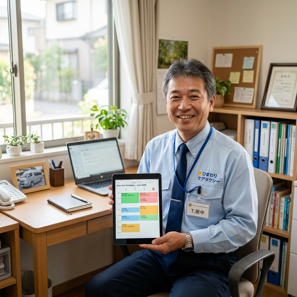 車内や自宅でスケジュールを管理する個人事業主（ドライバー兼務）